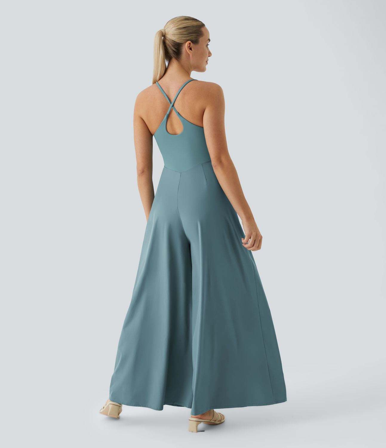 Breezeful™ Backless Cross Side Pocket Flowy Quick Dry Resort Slip Jumpsuit