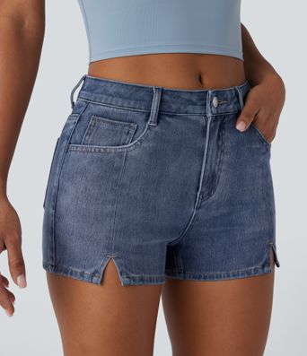 Halara Flex™ Mid Rise Pockets Washed Denim Casual Shorts