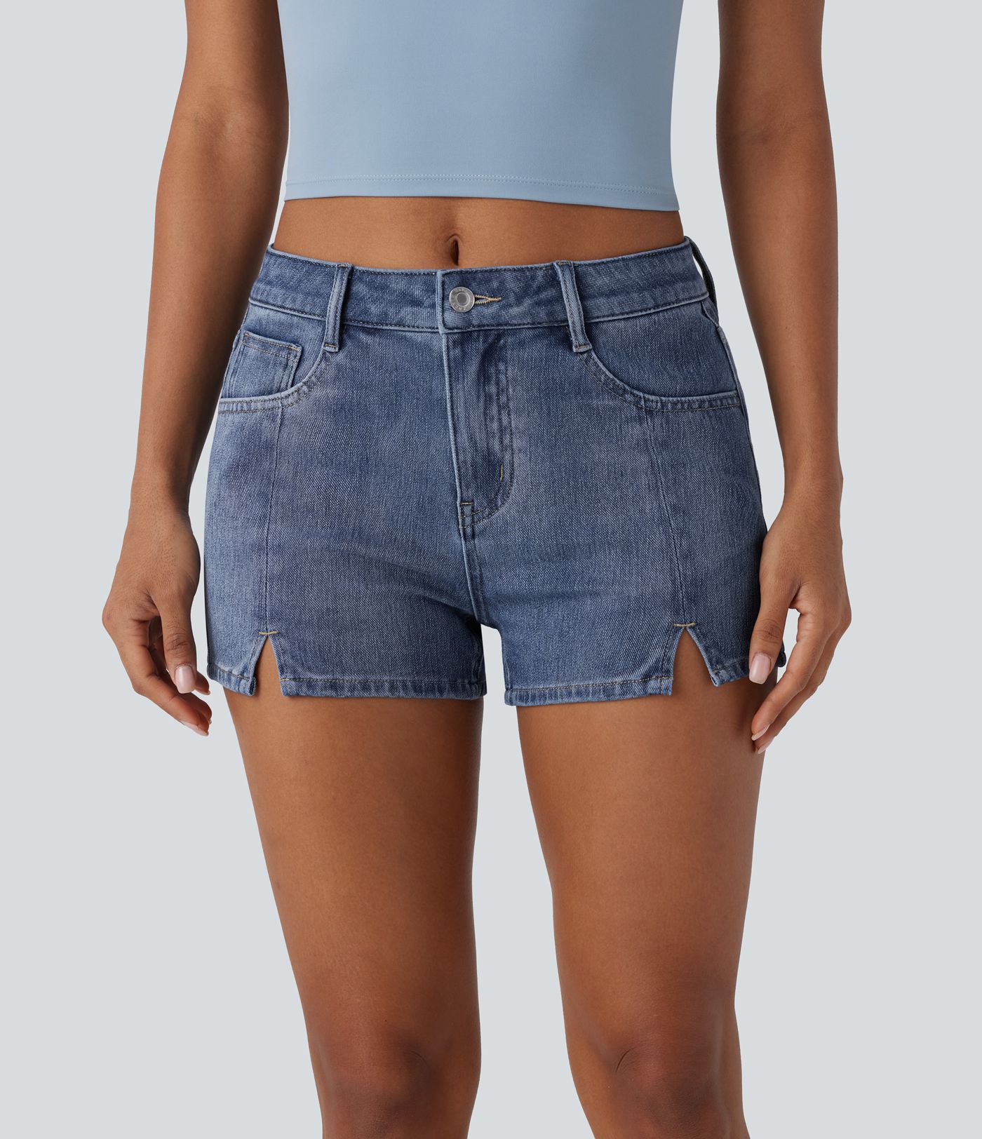 Halara Flex™ Mid Rise Pockets Washed Denim Casual Shorts