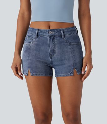 Halara Flex™ Mid Rise Pockets Washed Denim Casual Shorts