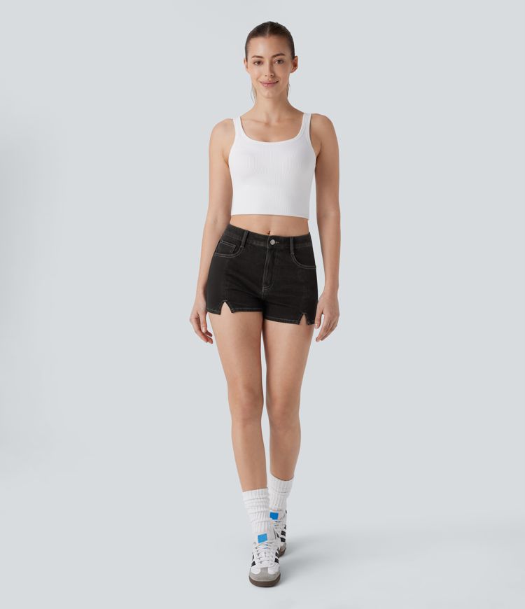 Pantalón corto Halara Flex™ Denim mezclilla elástico lavado dividido múltiple bolsillo