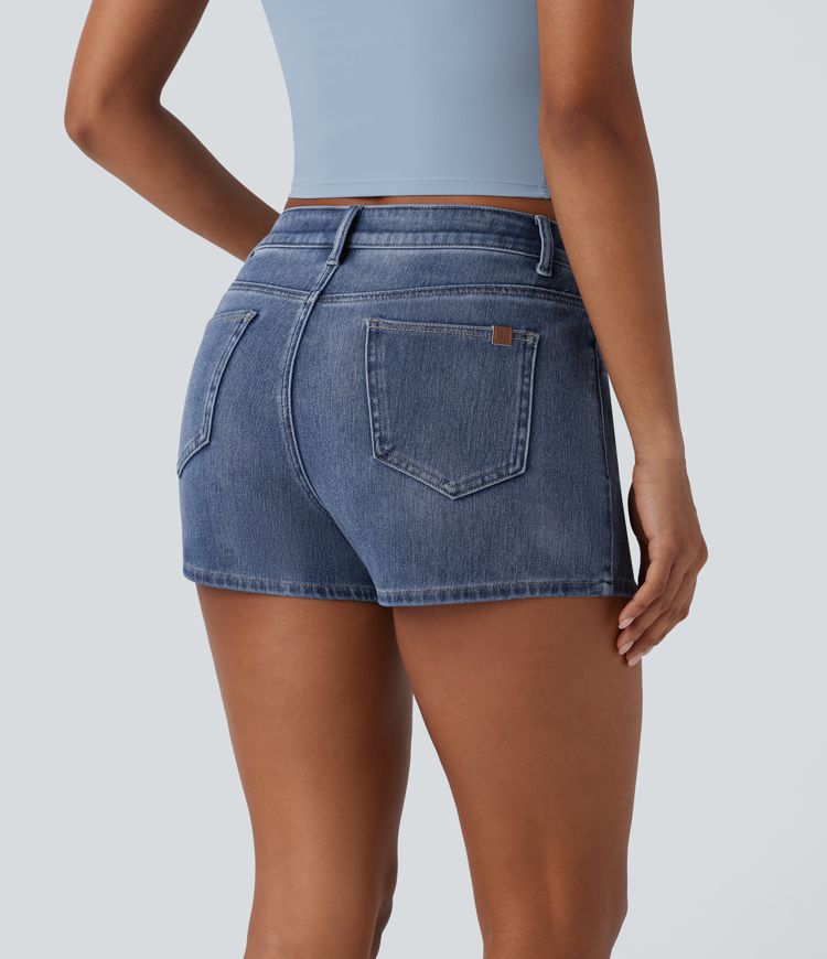 Halara Flex™ Mid Rise Pockets Washed Denim Casual Shorts