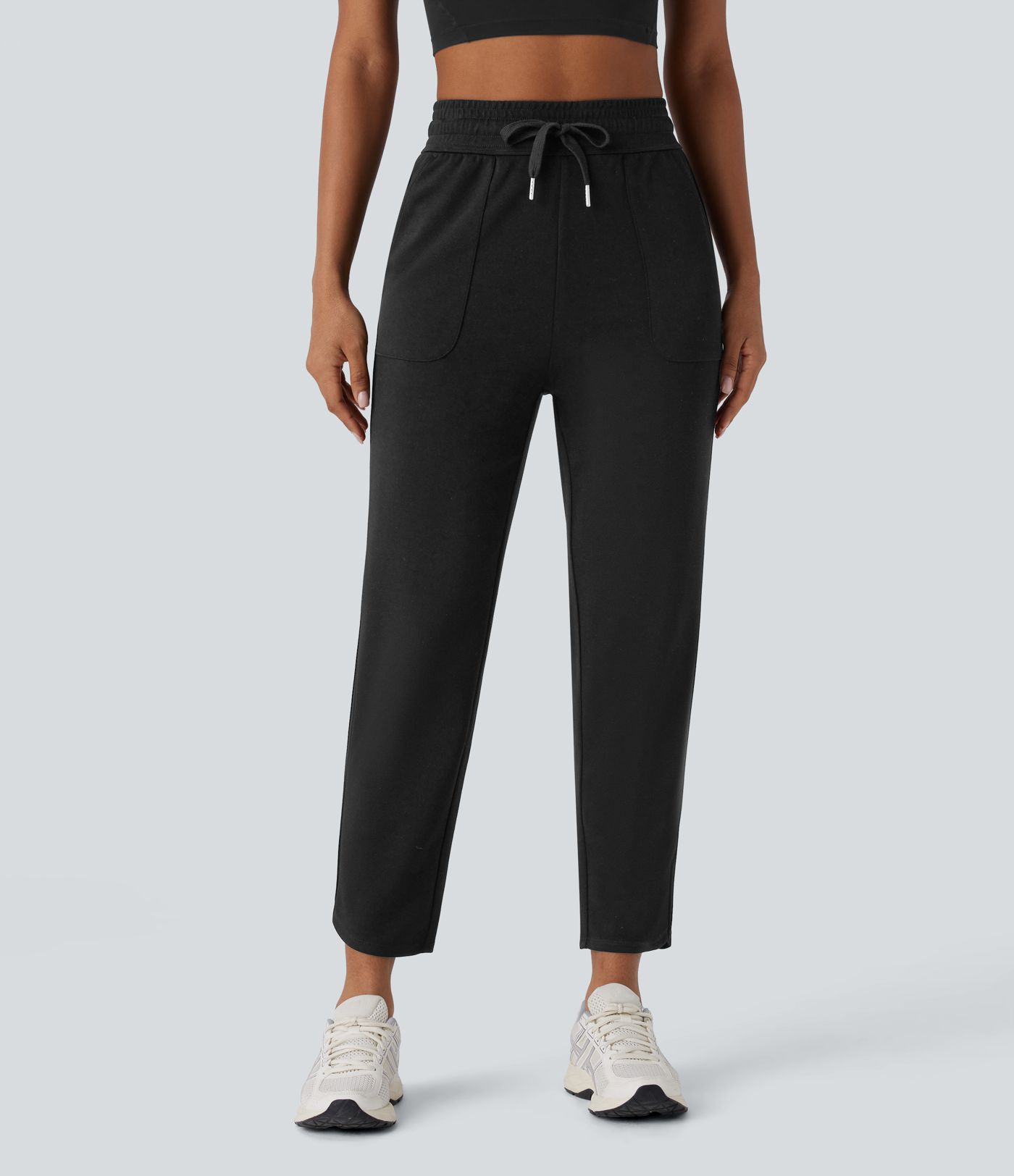 High Waisted Drawstring Pocket Tapered Running Pants