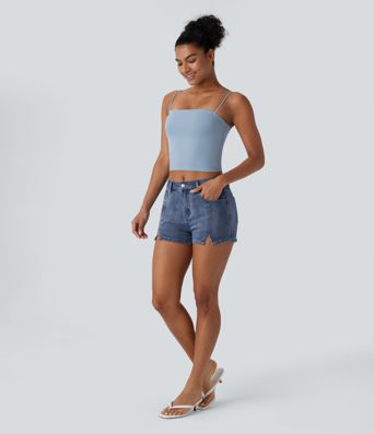 Halara Flex™ Mid Rise Pockets Washed Denim Casual Shorts