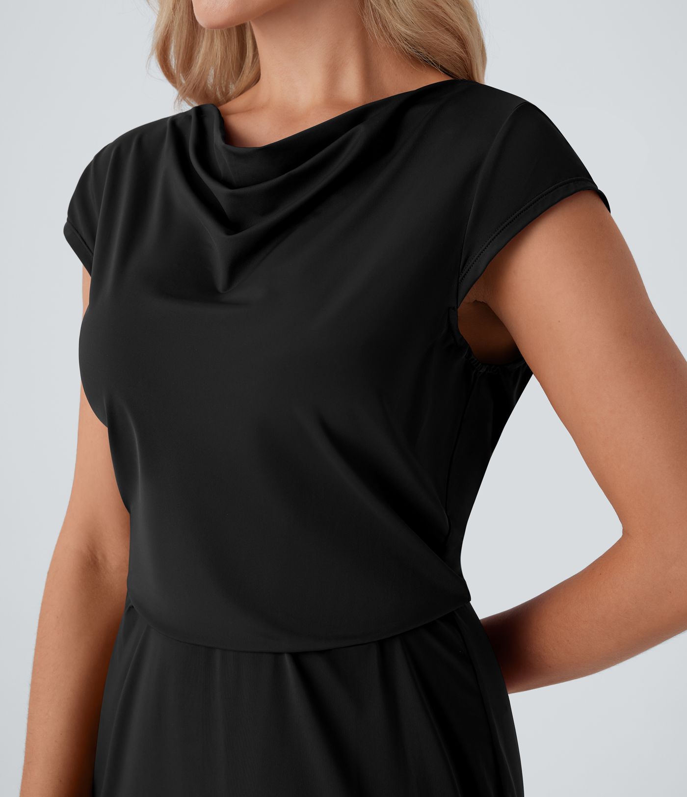 Tie Back Cowl Neck Cap Sleeve Maxi Dress