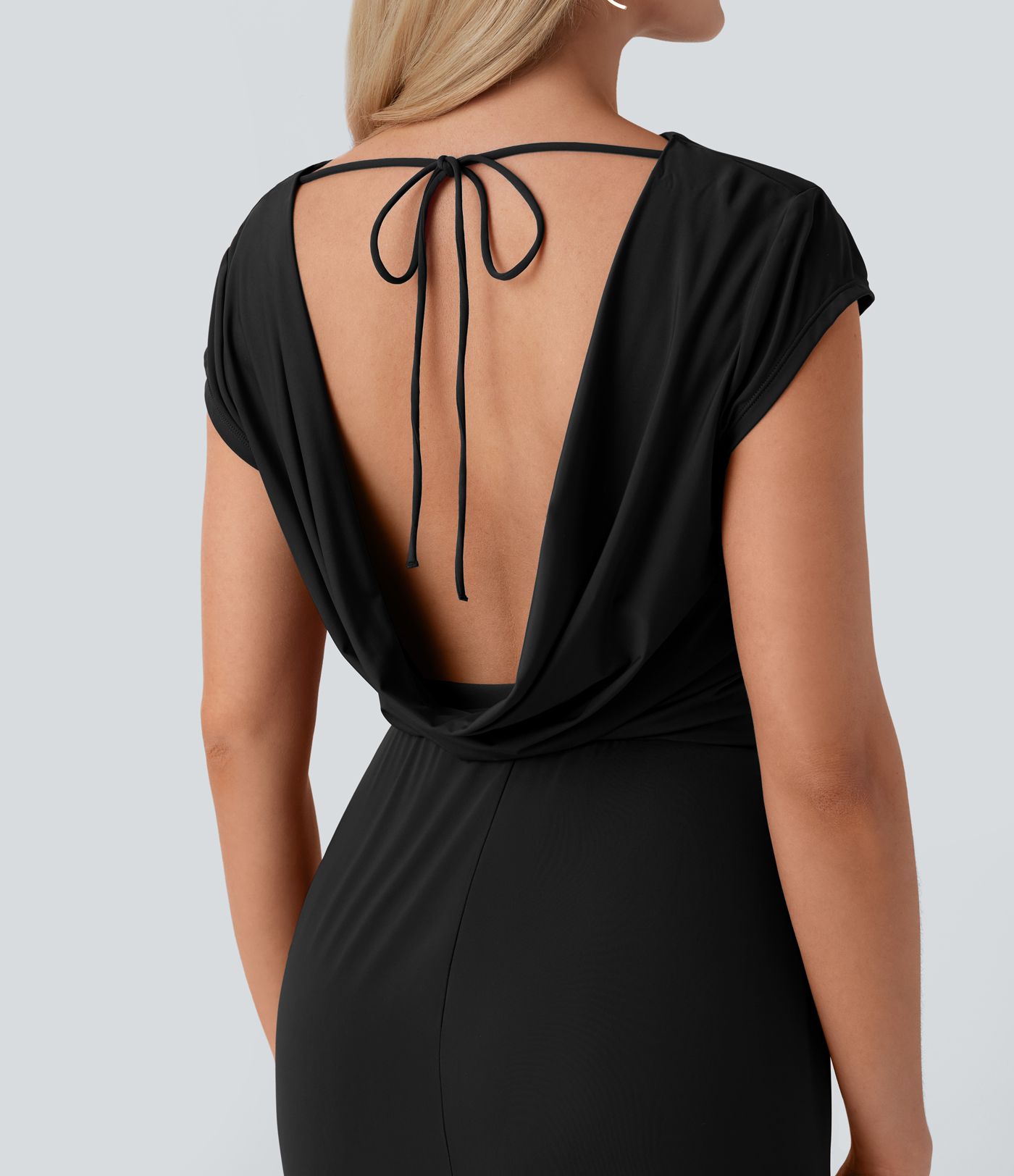 Tie Back Cowl Neck Cap Sleeve Maxi Dress