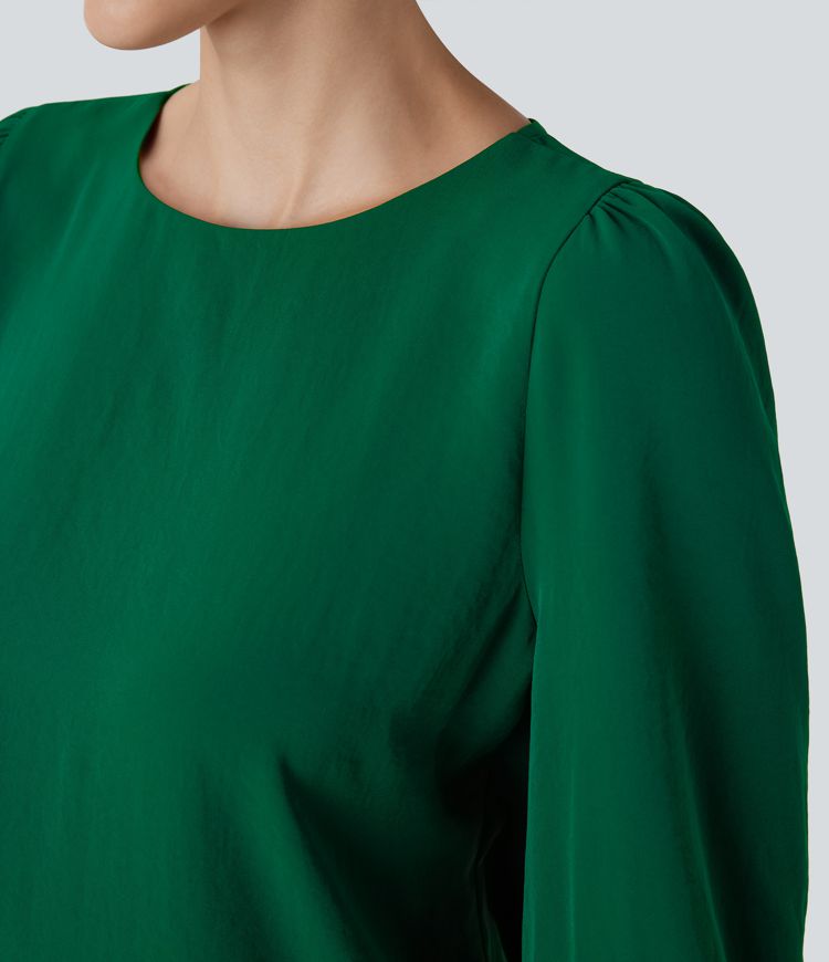 Arbeitsbluse mit U-Boot-Ausschnitt, Schlüsselloch Rücken und Bischofsärmeln