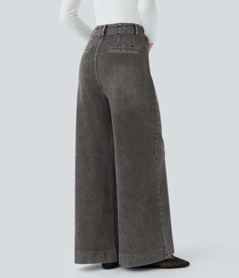 Halara Flex™ High Waisted Pockets Washed Casual Wide Leg Jeans