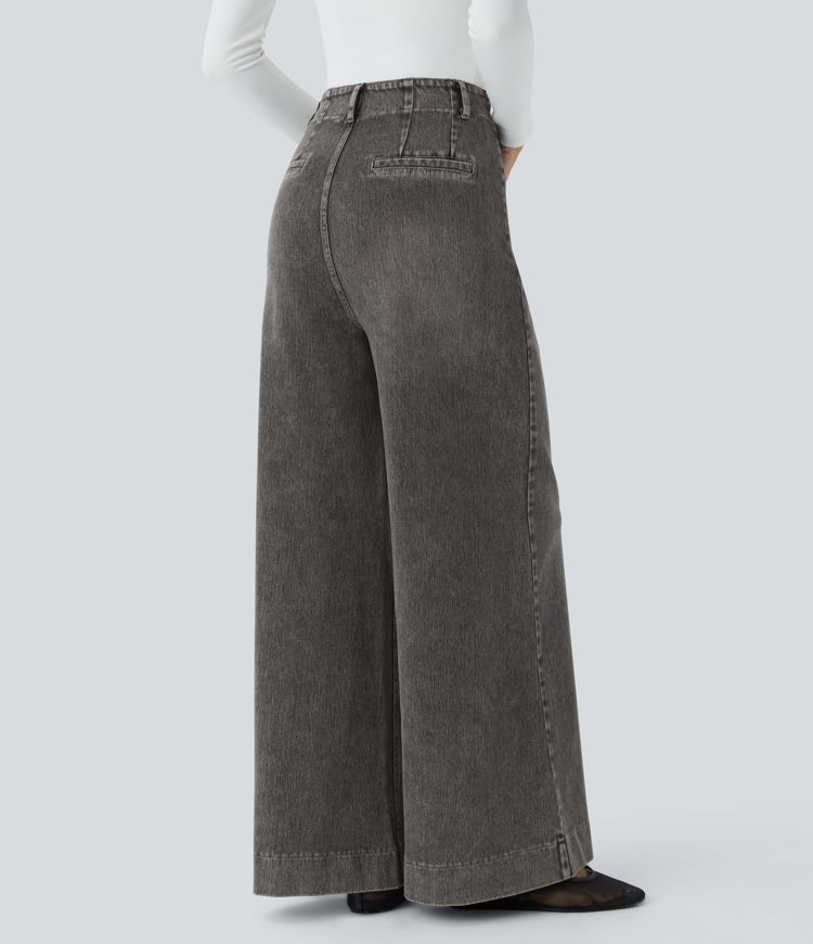 Halara Flex™ High Waisted Pockets Washed Casual Wide Leg Jeans