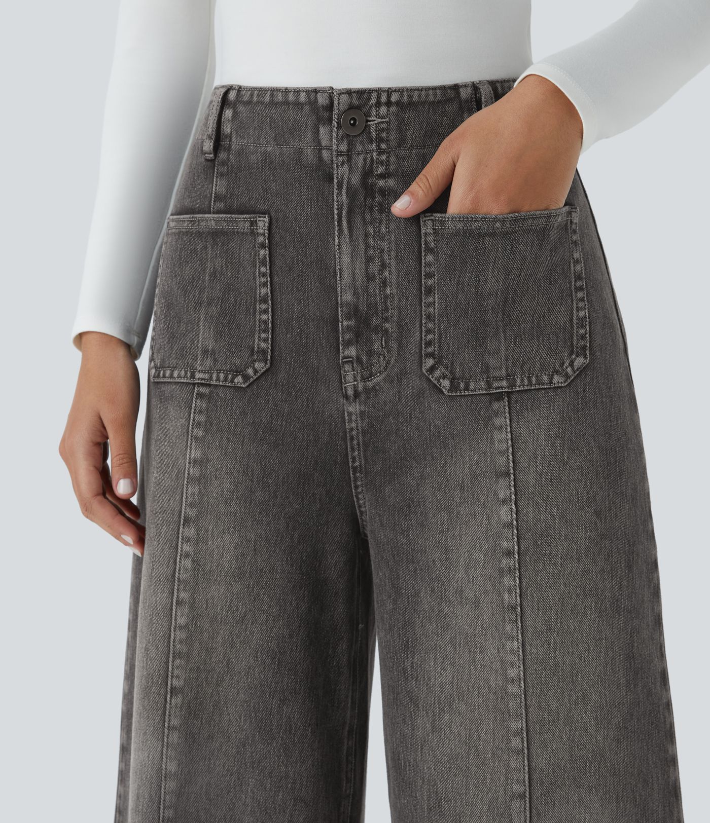 Halara Flex™ High Waisted Pockets Washed Casual Wide Leg Jeans