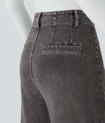 Halara Flex™ High Waisted Pockets Washed Casual Wide Leg Jeans