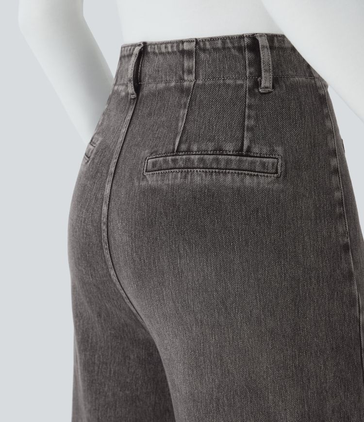 Halara Flex™ High Waisted Pockets Washed Casual Wide Leg Jeans