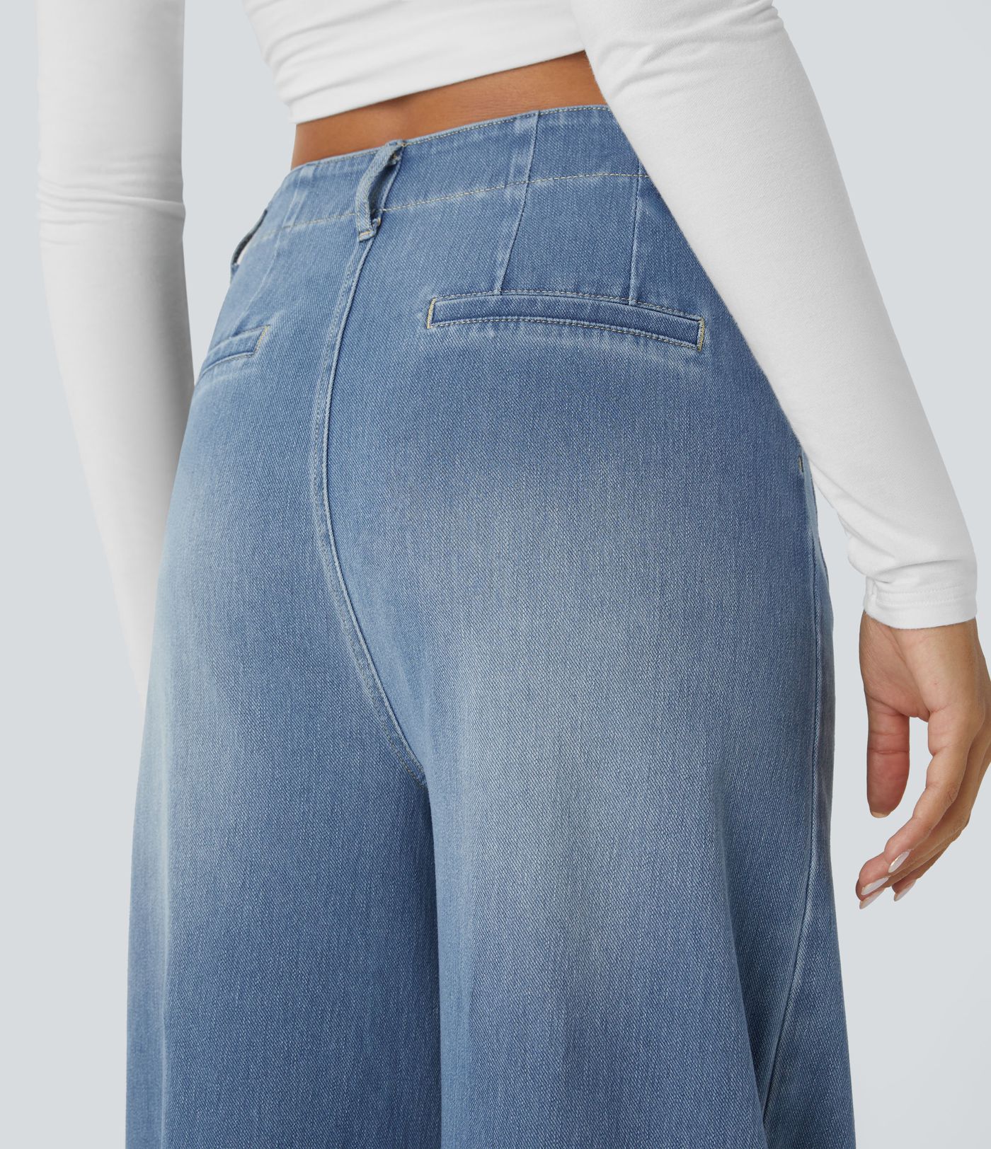 Halara Flex™ srednje visoke oprane casual kavbojke z zadrgo in širokim krojem