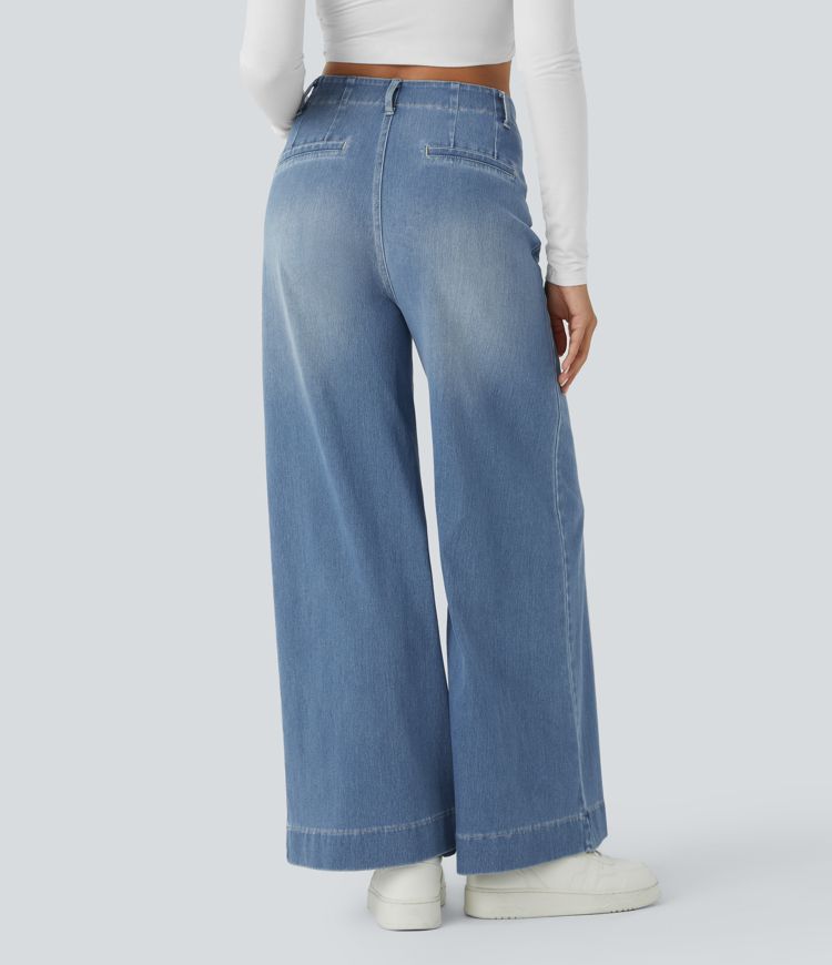 Halara Flex™ srednje visoke oprane casual kavbojke z zadrgo in širokim krojem