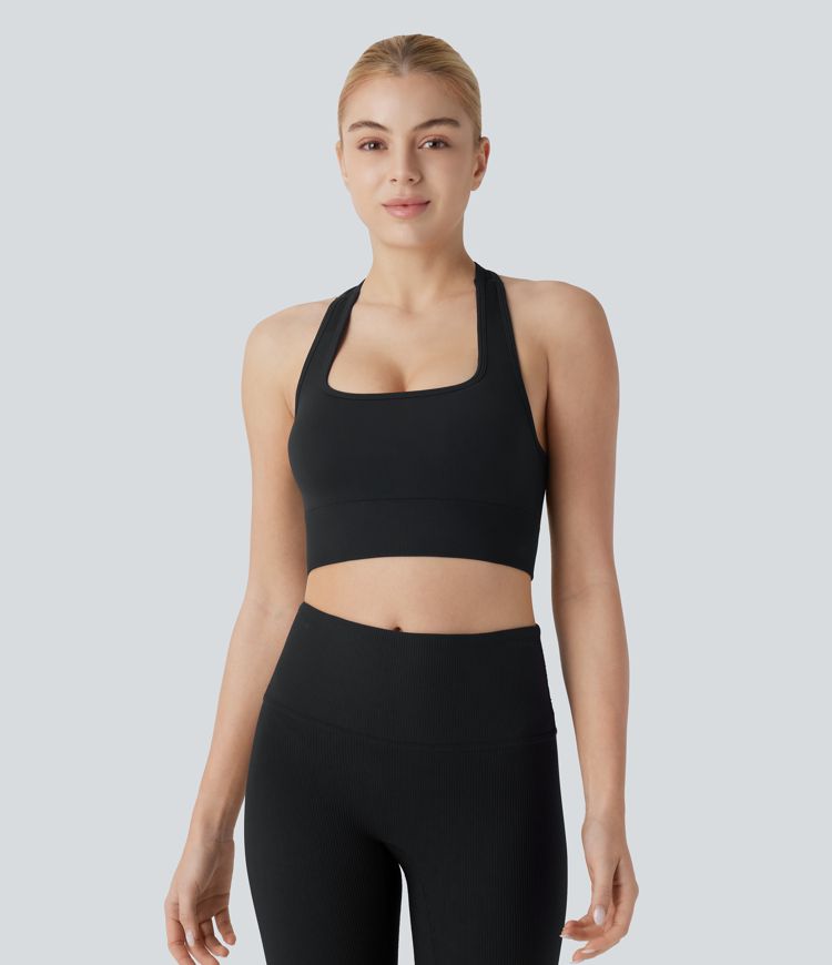 Seamless Flow Square Neck Racerback Adjustable Buckle Skinny Cropped Workout Tank Top