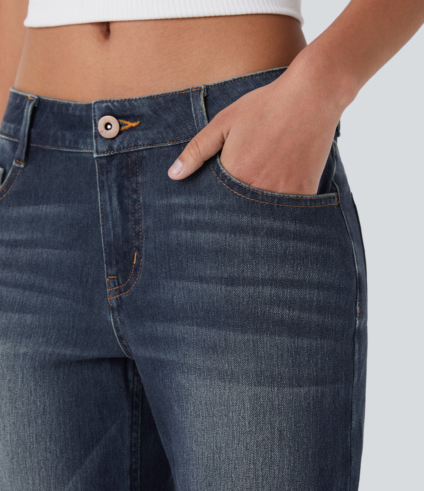 Halara Flex™ Low Rise Zipper Pockets Washed Women Casual Bootcut Denim Jeans