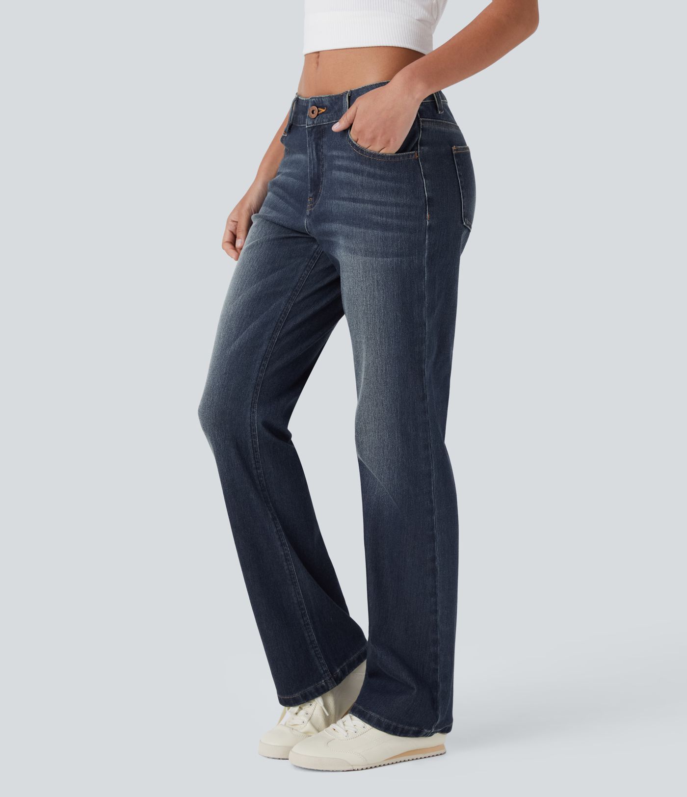 Halara Flex™ Low Rise Zipper Pockets Washed Women Casual Bootcut Denim Jeans