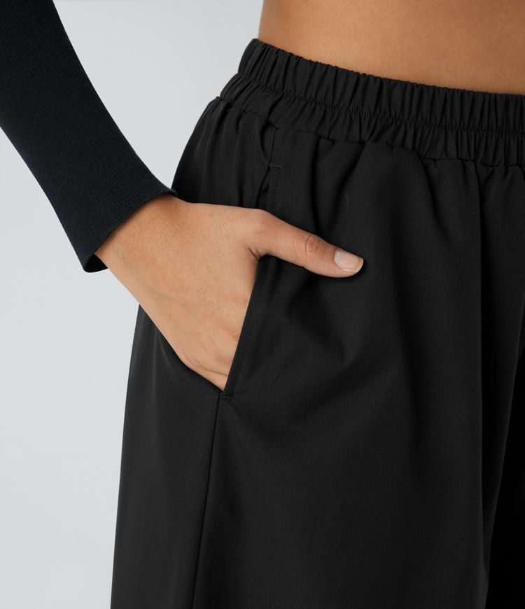 Water-repellent treatment, abrasion resistance, high waist, side pockets, wide leg, casual pants