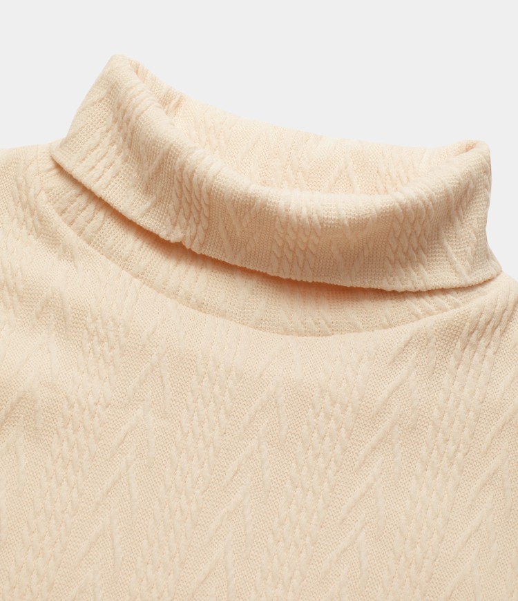 Vestido de cuello alto y manga larga con lazo elástico ceñido en la cintura