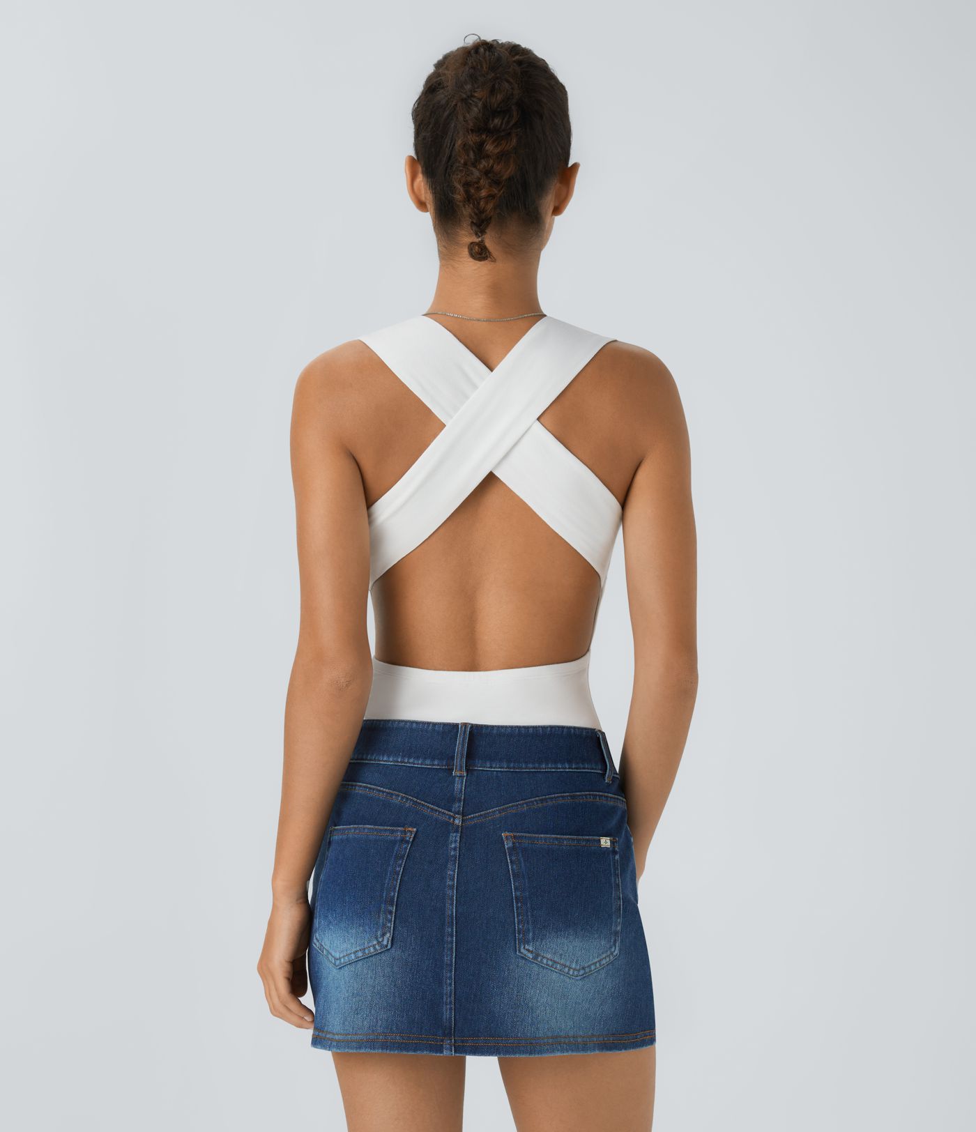 V Neck Backless Crisscross Casual Bodysuit
