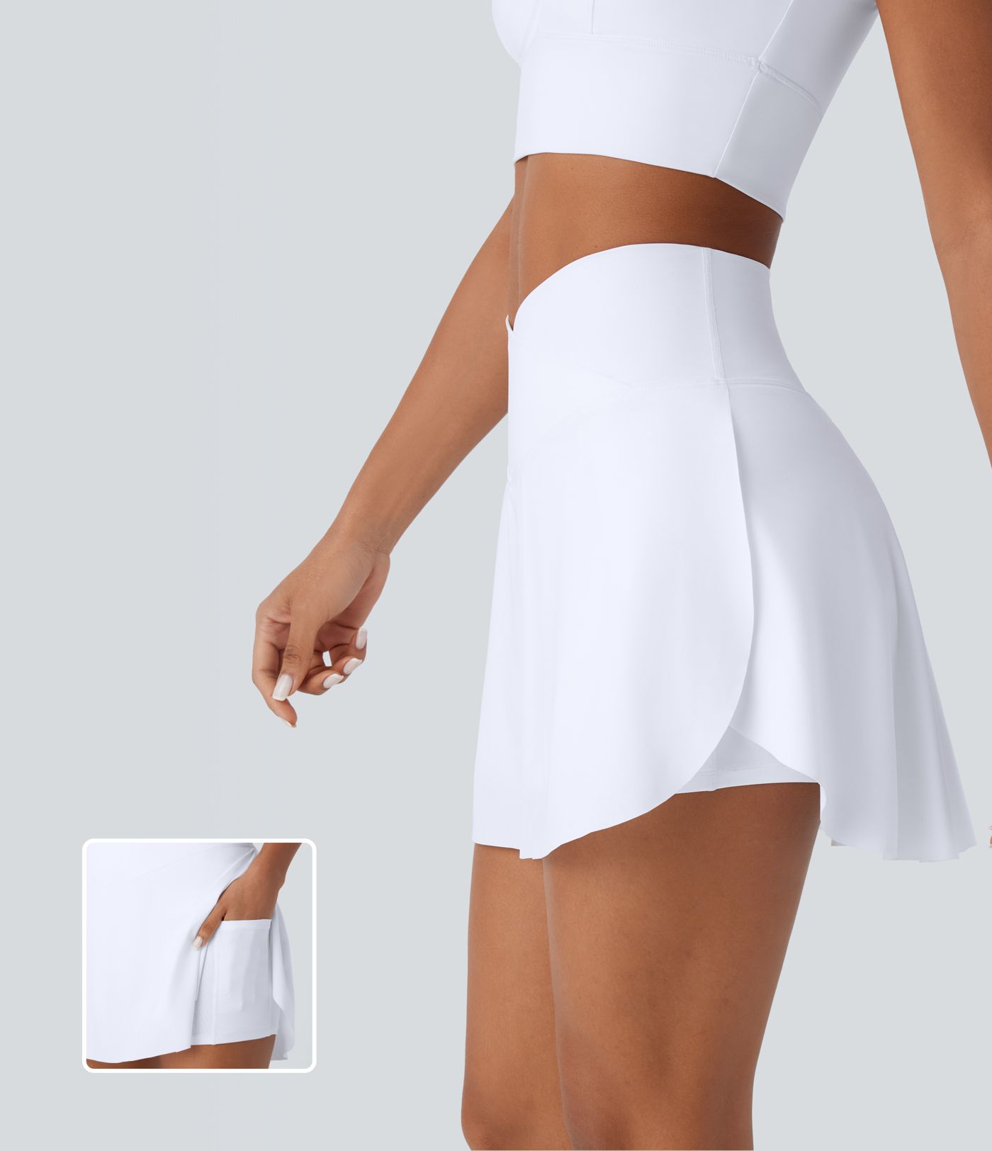 Mini Falda resort tiro alto cruzada 2 en 1 bolsillo lateral tacto fresco secado rápido
