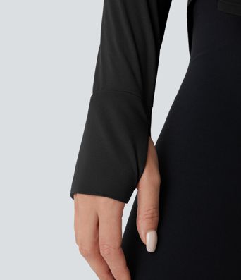 Cowl Back Round Neck Thumb Hole Curved Hem Yoga Sports Top