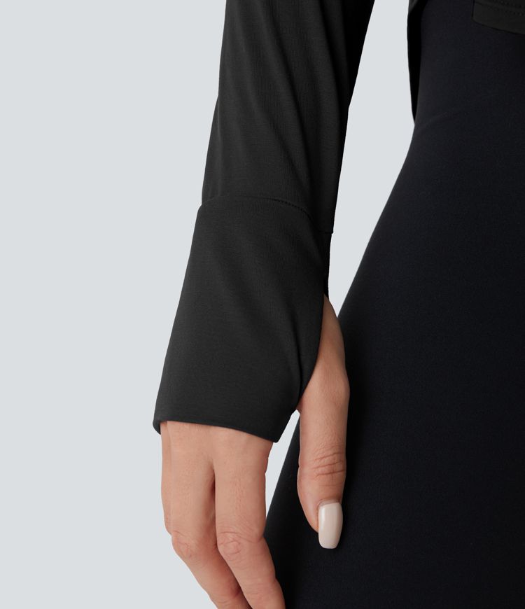 Cowl Back Round Neck Thumb Hole Curved Hem Yoga Sports Top