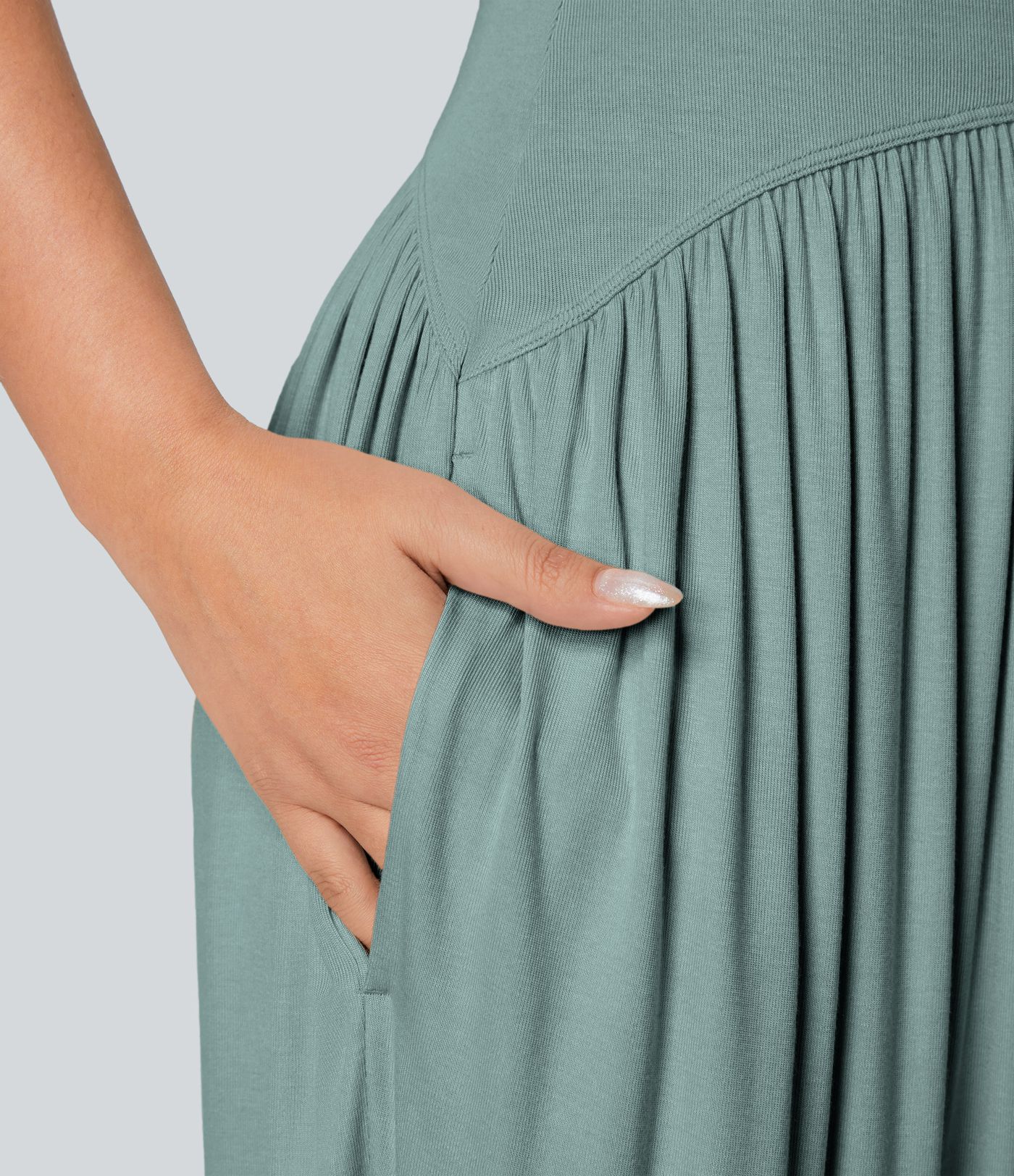 Ribbed Tube Backless Side Pocket Casual Jumpsuit