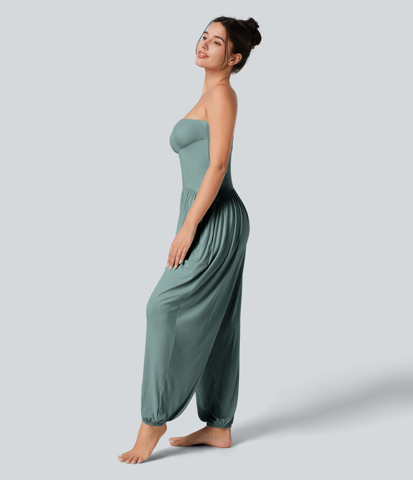 Ribbed Tube Backless Side Pocket Casual Jumpsuit