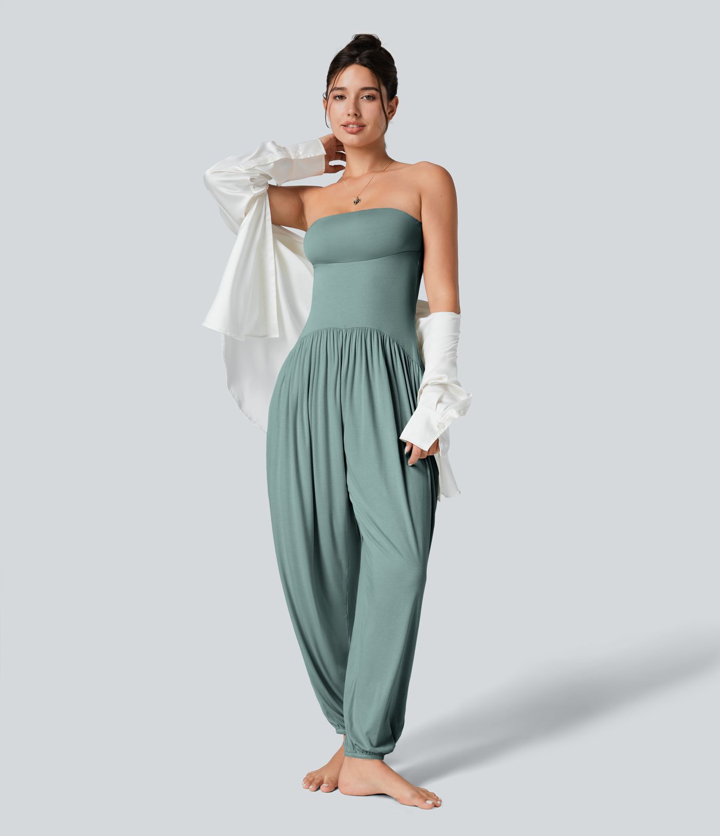 Ribbed Tube Backless Side Pocket Casual Jumpsuit