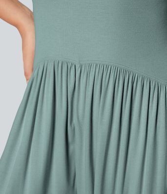 Ribbed Tube Backless Side Pocket Casual Jumpsuit