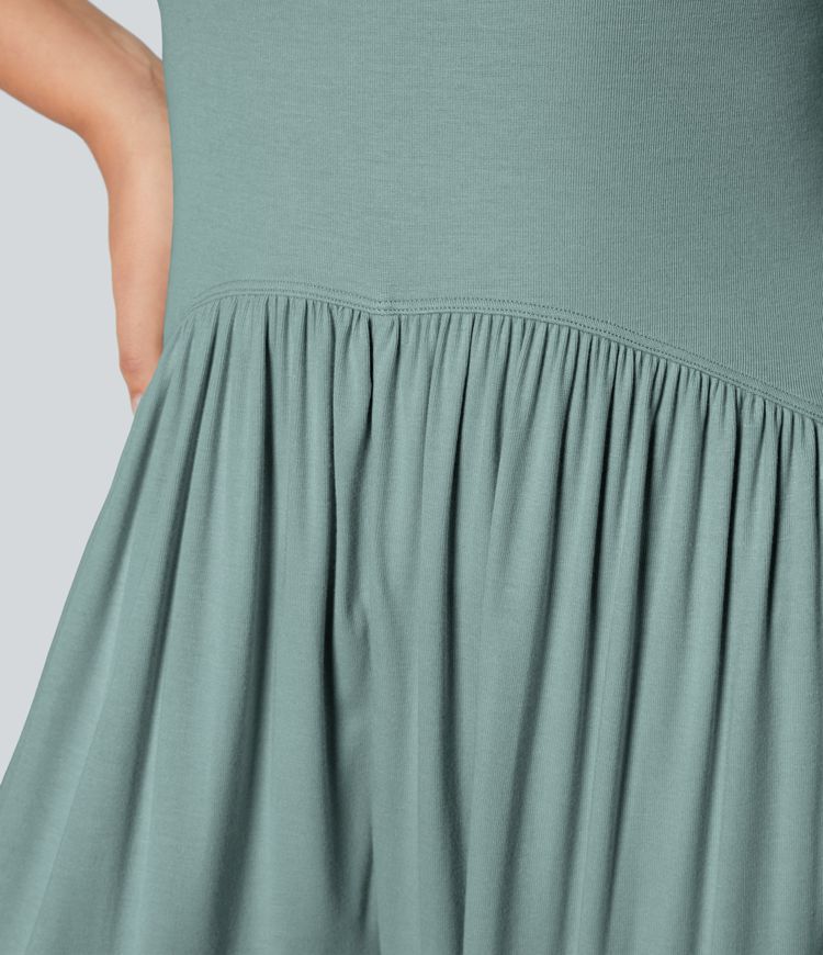 Ribbed Tube Backless Side Pocket Casual Jumpsuit