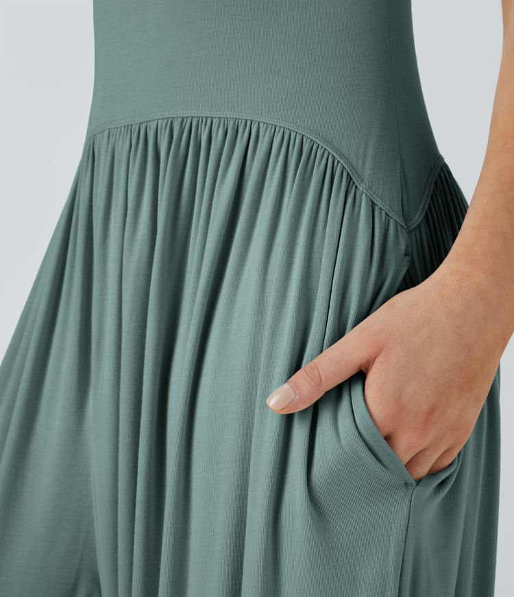 Ribbed Tube Backless Side Pocket Casual Jumpsuit