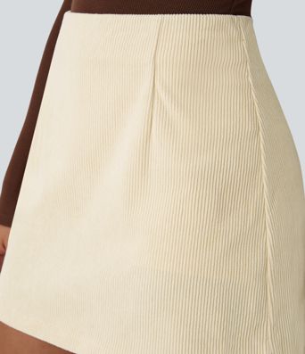 High Waisted 2-in-1 A Line Mini Corduroy Casual Skirt