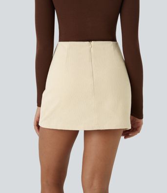 High Waisted 2-in-1 A Line Mini Corduroy Casual Skirt