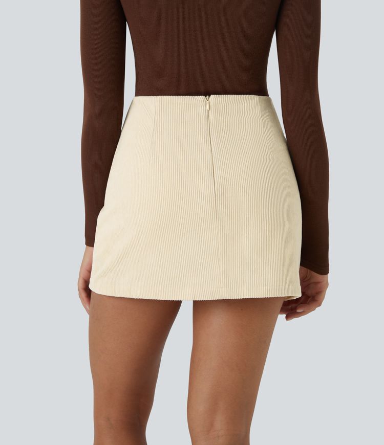 High Waisted 2-in-1 A Line Mini Corduroy Casual Skirt