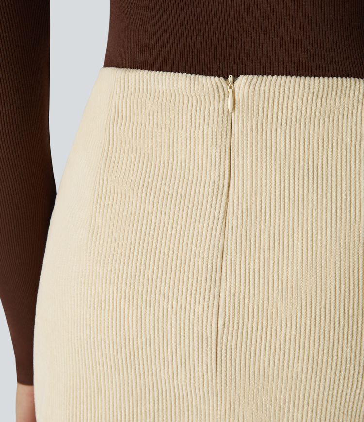 High Waisted 2-in-1 A Line Mini Corduroy Casual Skirt