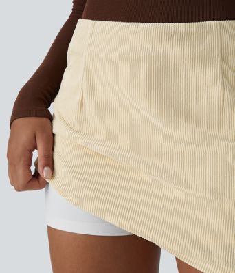 High Waisted 2-in-1 A Line Mini Corduroy Casual Skirt