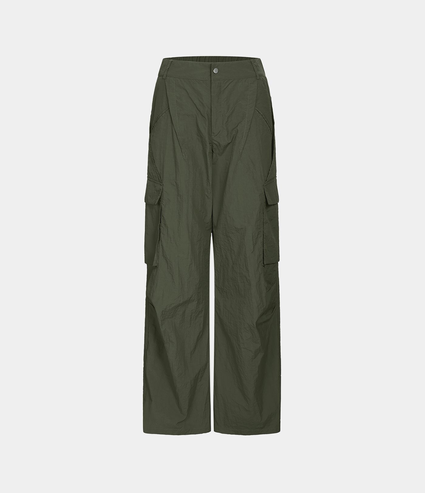 Pantaloni cargo casual a vita media con chiusura a bottone e zip, tasche laterali e gamba larga