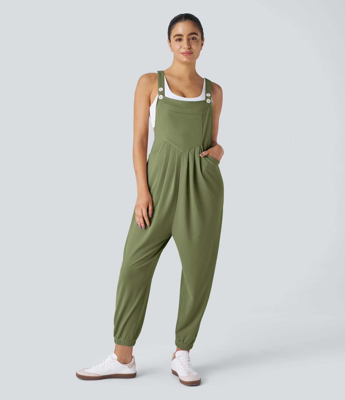 Jogger-Jumpsuit mit verstellbarem Gürtel und Knöpfen, mehreren Taschen und Waffelmuster