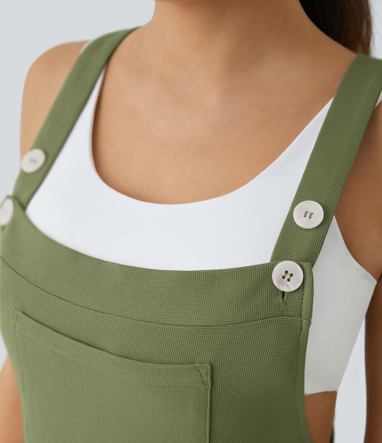 Jogger-Jumpsuit mit verstellbarem Gürtel und Knöpfen, mehreren Taschen und Waffelmuster