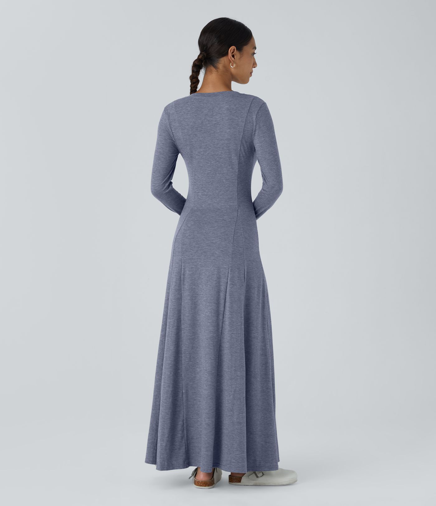 Henley Long Sleeve Flare Maxi Casual Dress