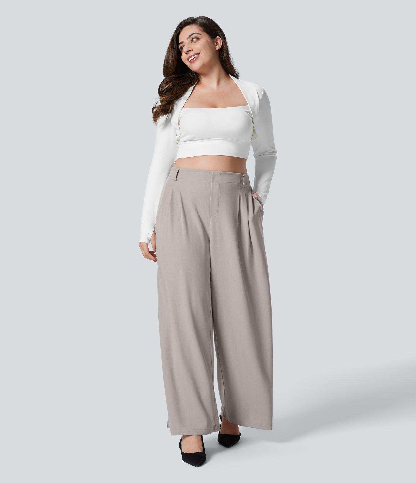 Halara Flex™ High Waisted Pocket Wide Leg Waffle Women Baggy Work Pants Plus Size