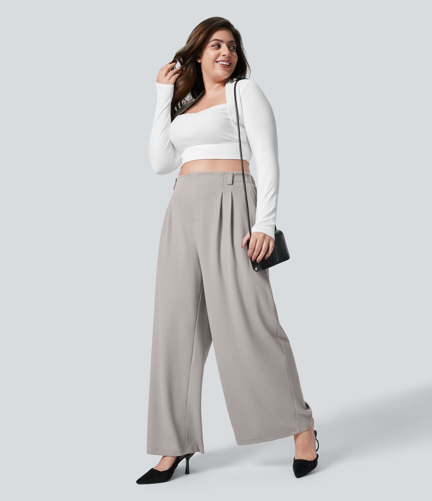 Halara Flex™ High Waisted Pocket Wide Leg Waffle Women Baggy Work Pants Plus Size