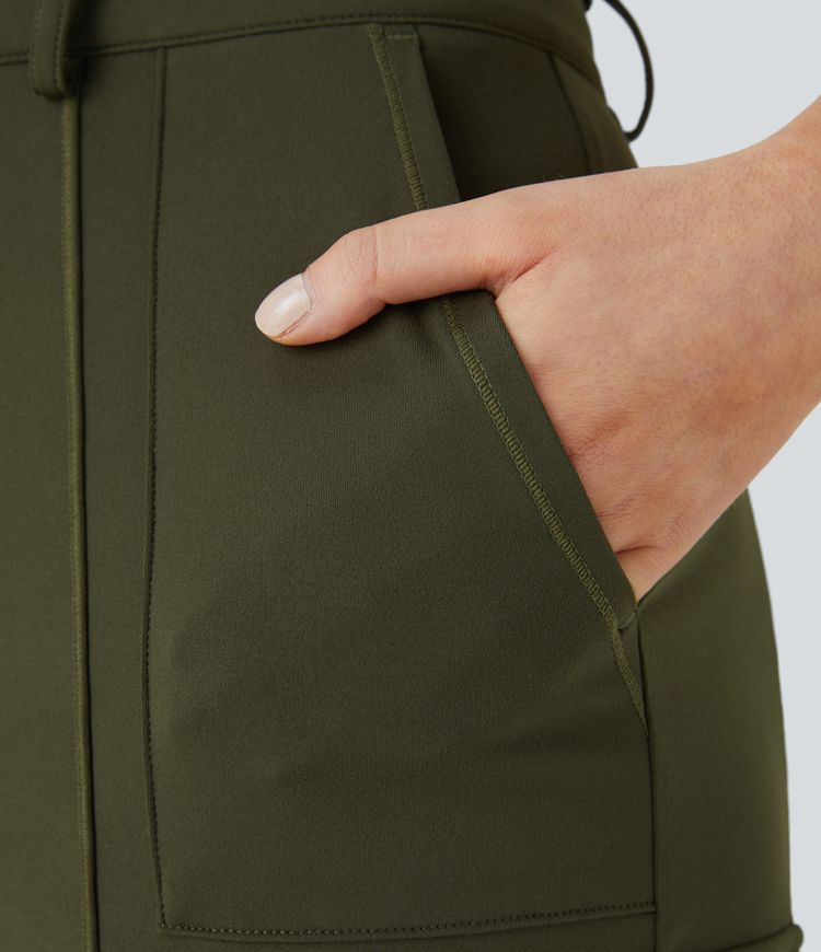 High Waisted Zipper Pockets Solid Skinny Cargo Pants