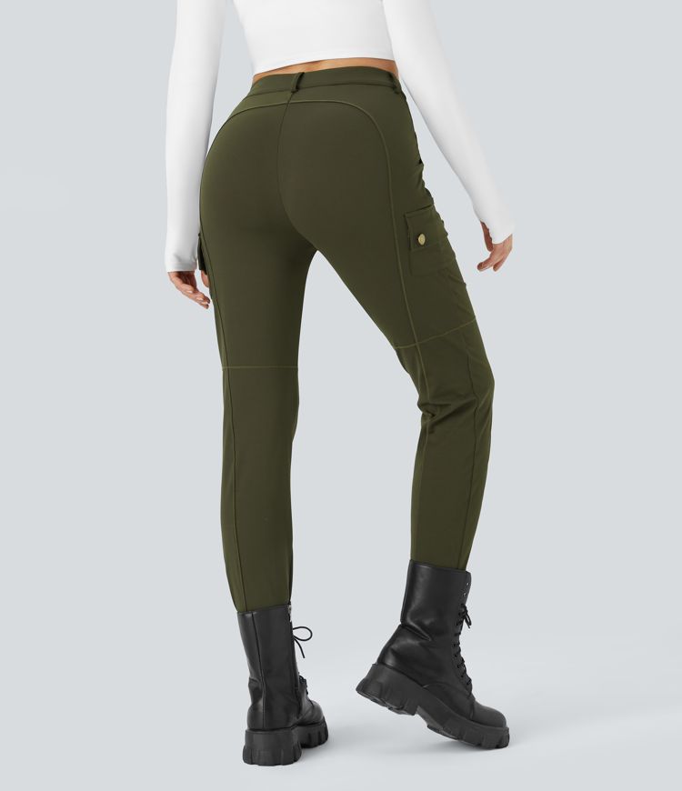 High Waisted Zipper Pockets Solid Skinny Cargo Pants