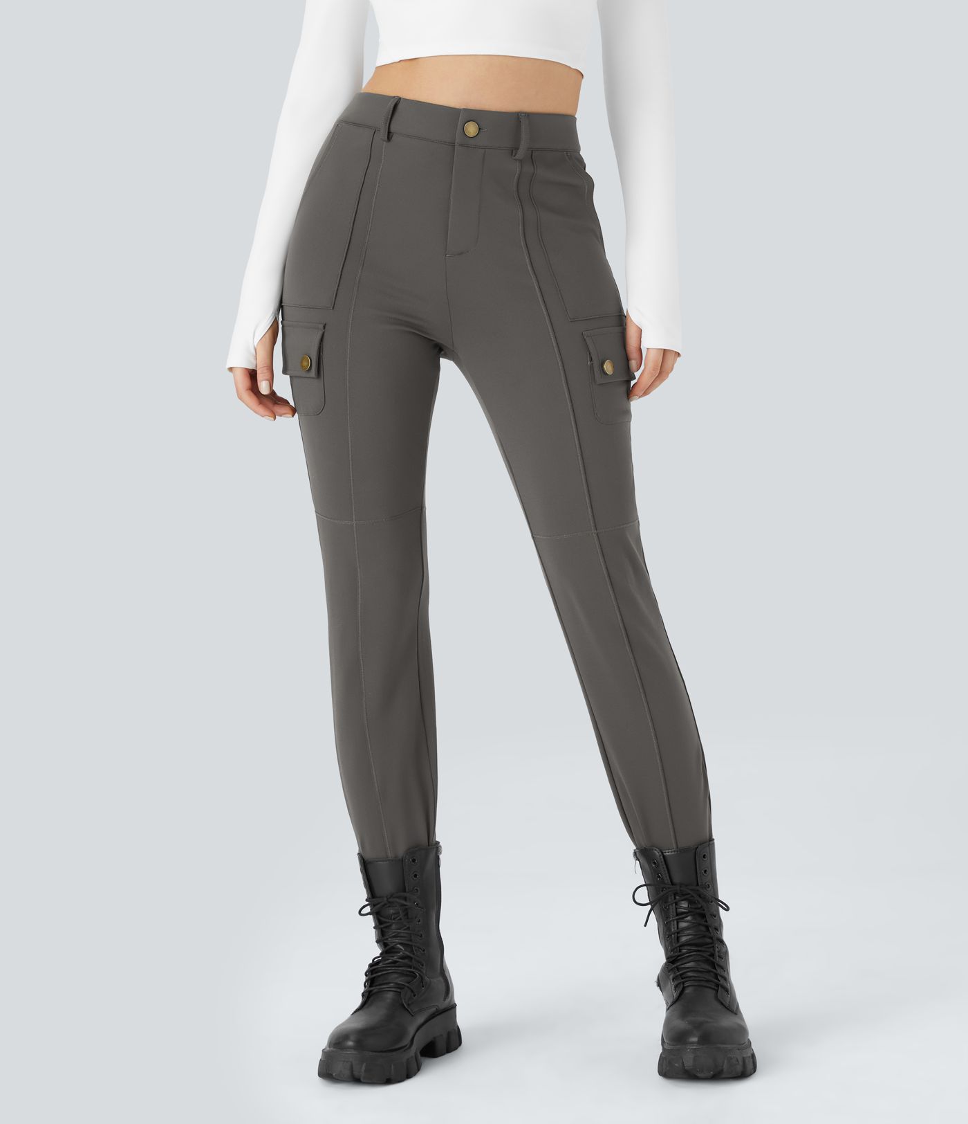 DayStretch High Waisted Zipper Pockets Solid Skinny Cargo Pants
