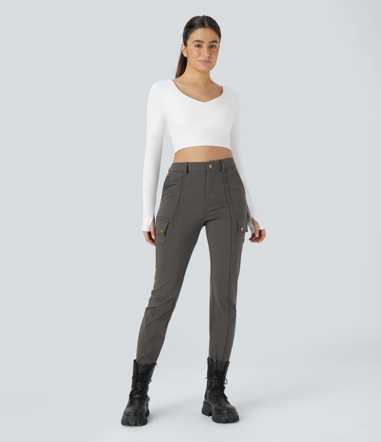 DayStretch High Waisted Zipper Pockets Solid Skinny Cargo Pants