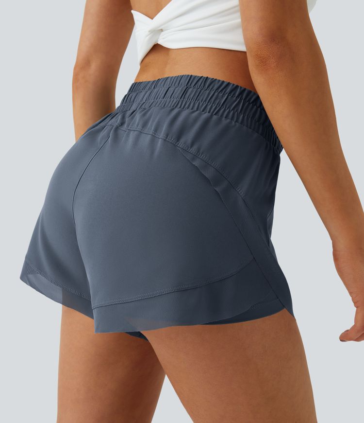 Shorts Running 7,5cm 2 en1 Taille Mi-Haute Cordon de Serrage Empiècement Mesh Contrastant 