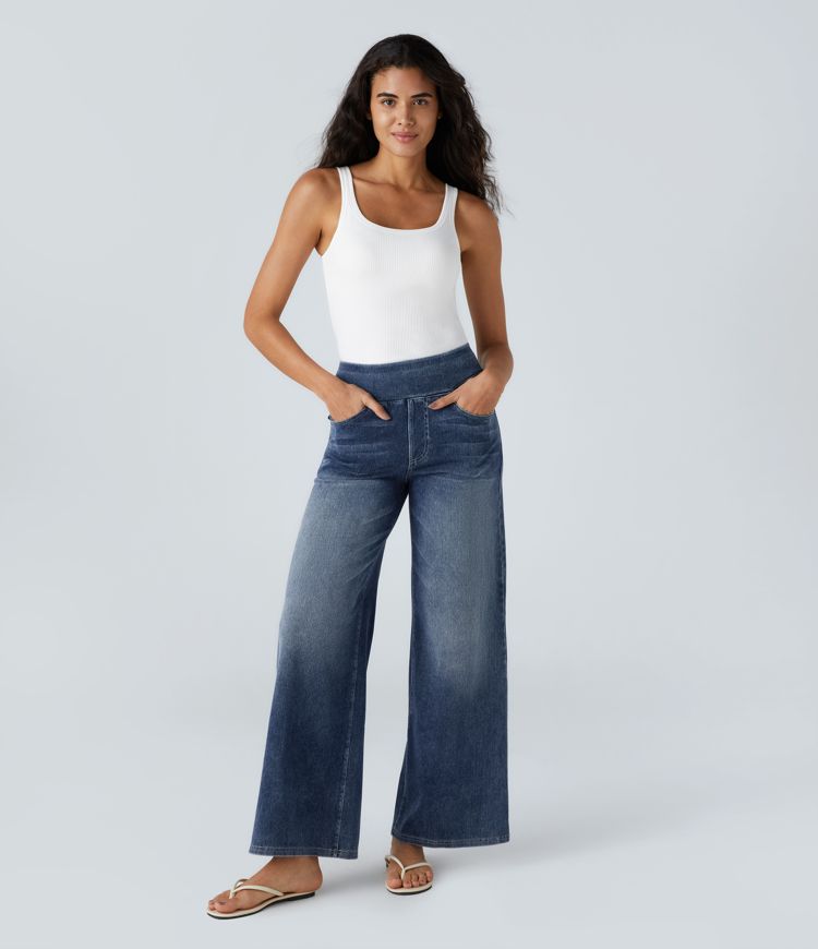 Halara Flex™ High Waisted Pockets Baggy Wide Leg Washed Casual Jeans